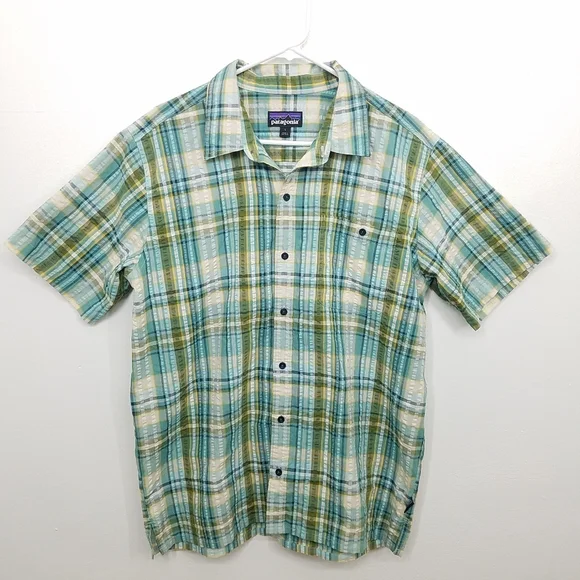 Patagonia Puckerware Shirt Organic Cotton Plaid in Beryl Green Large - Picture 2 of 13